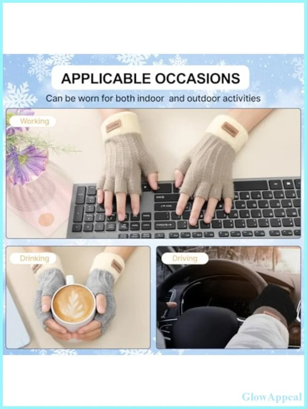 4 Pairs Fingerless Gloves Acrylic Knit Half Finger Driving Hiking Typing Women